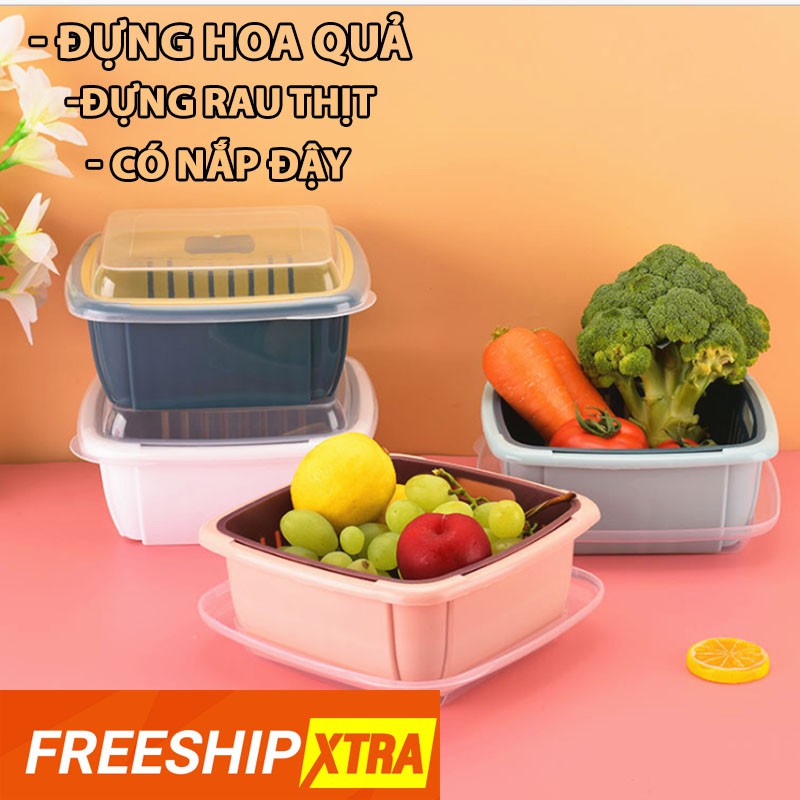 Hộp Đựng Thực Phẩm Tủ Lạnh💖𝐅𝐑𝐄𝐄 𝐒𝐇𝐈𝐏💖Bộ Khay Đựng Rau Củ Quả Ngăn Mát Tủ Lạnh có rổ thoát nước