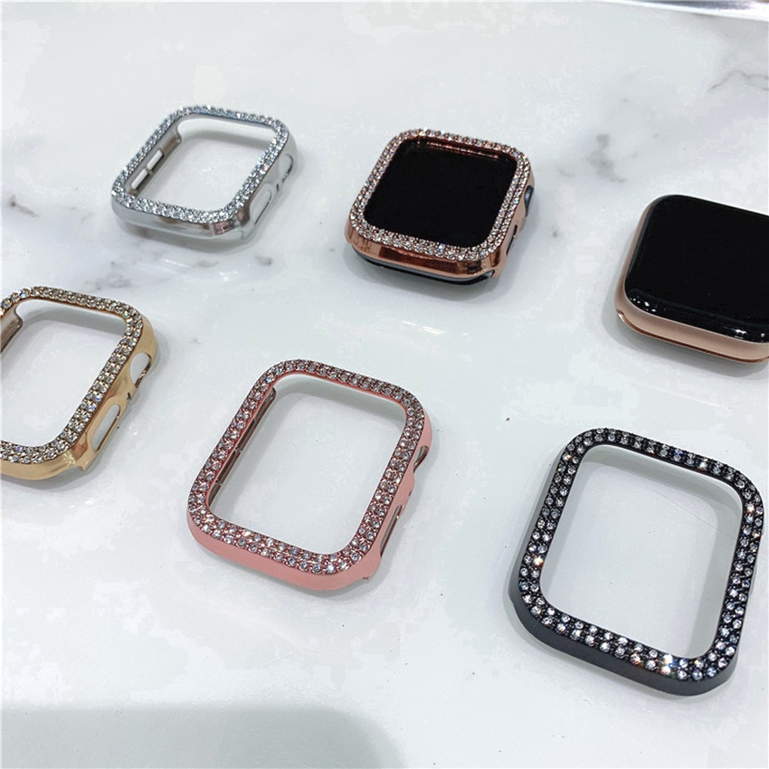 Vỏ đồng hồ Apple 38mm 42mm 40mm 44mm iWatch Series SE 6 5 4 3 2 1 bằng PC đính đá hai hàng trang trí thời trang