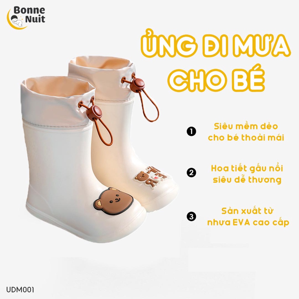 Ủng đi mưa siêu mềm, chống trơn trượt hình gấu nâu siêu yêu cho bé