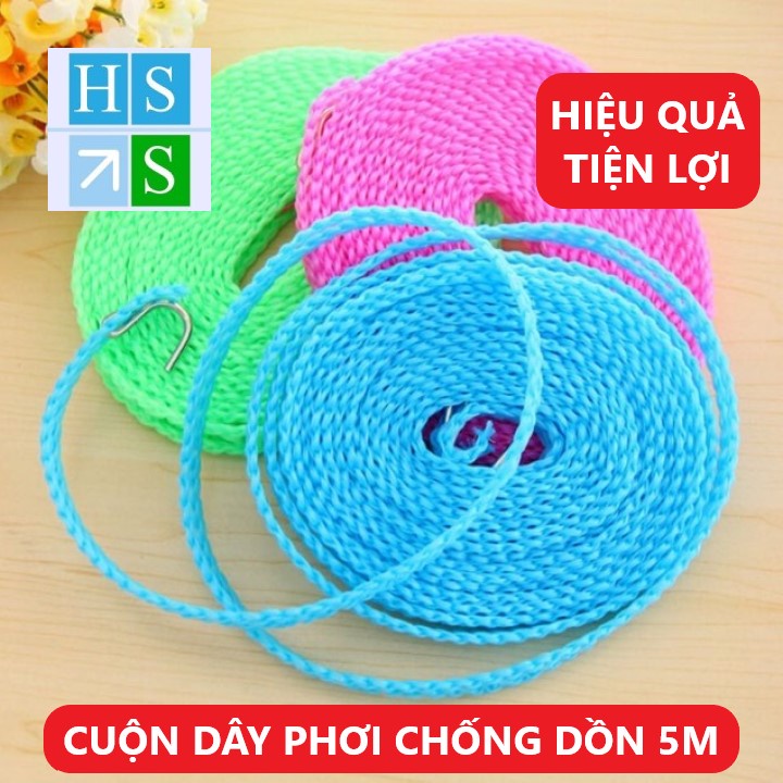 Combo 05 Dây phơi quần áo chịu lực thông minh chống dồn (Dài 5m, Mầu giao ngẫu nhiên)