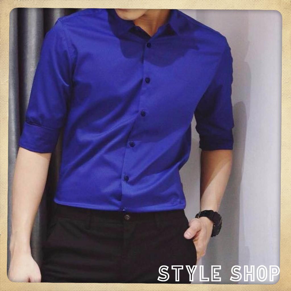 ÁoSơ Mi Nam dài tay dáng ôm, chất liệu chống nhăn (Xanh coban) siêu sale