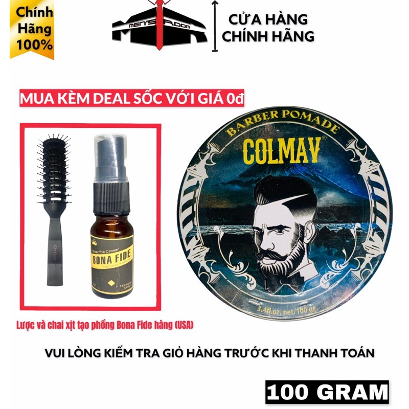 Sáp Wax vuốt tóc Pomade Blue Barber Colmav Cao Cấp CHính Hãng + Mua kèm deal sốc Bona fide + lược bán nguyệt với giá 0đ