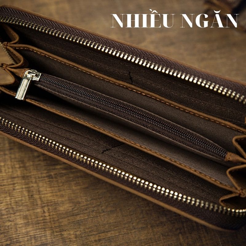 Ví dài nam ⚡FREESHIP⚡da bò thật 100% cầm tay cổ điển Lịch lãm, phong cách, bền đẹp. BH 12t Tặng Vớ nam N2A4