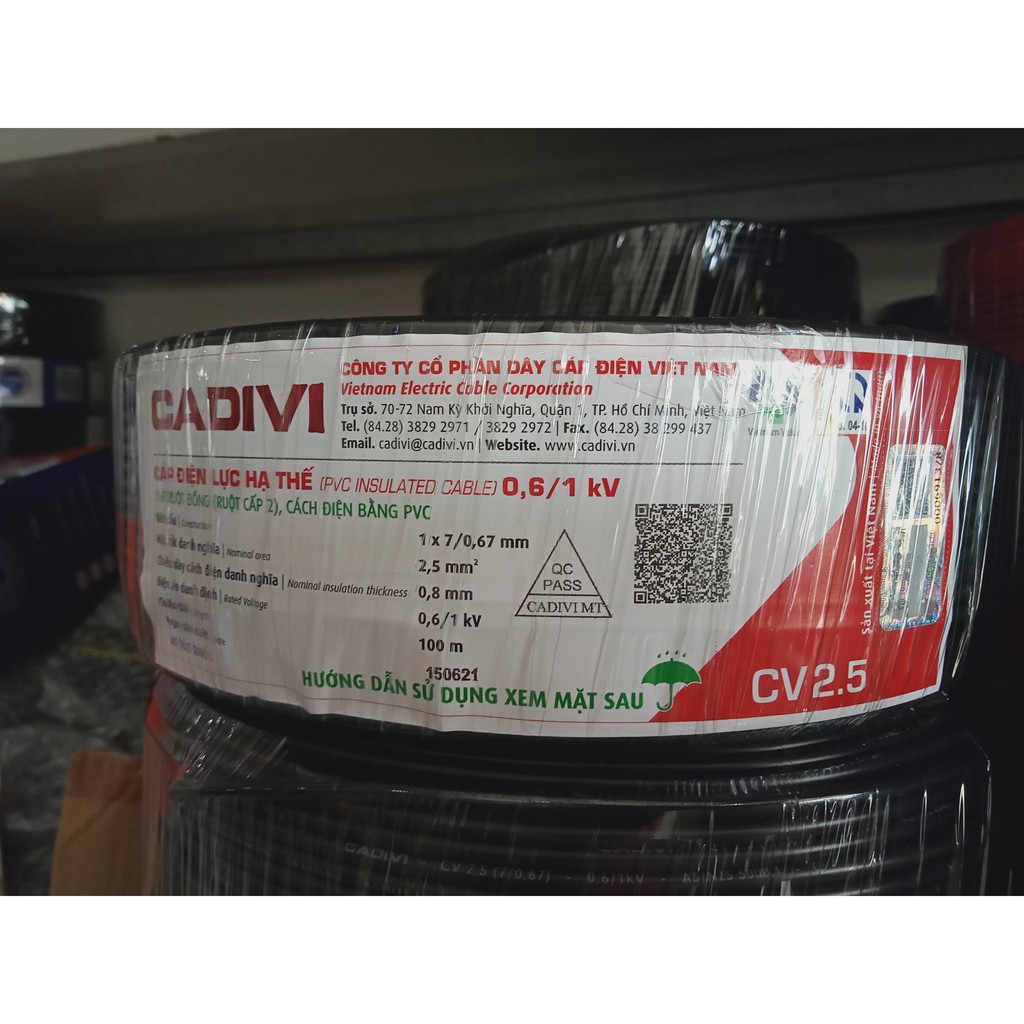 Dây cáp điện CADIVI CV2.5mm -100 MÉT- RUỘT đồng 100%- BỌC CÁCH ĐIỆN PVC- Tặng kèm BÚT THỬ ĐIỆN CAO CẤP