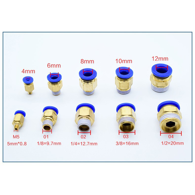 Đầu nối khí nén nhanh PC 6-01 PC8-02 PC10-03 PC12-04 PC16-04