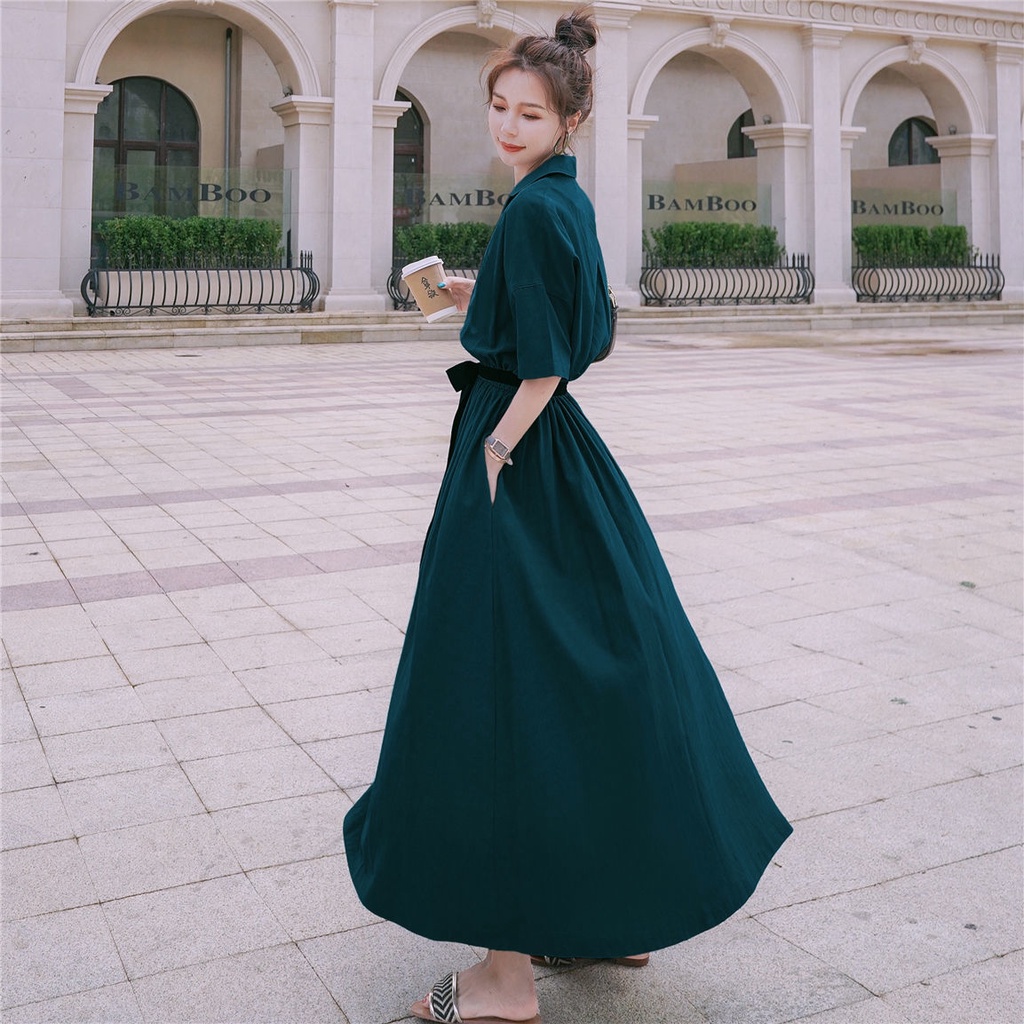 Bộ đồ mới vào mùa hè 2024  Đầm Chiffon Dáng Dài Lưng Cao Màu Xanh Lá Đậm Phong Cách Pháp Cổ Điển Thời Trang Cho Nữ v   váy hàn quốc là gầy váy dài
