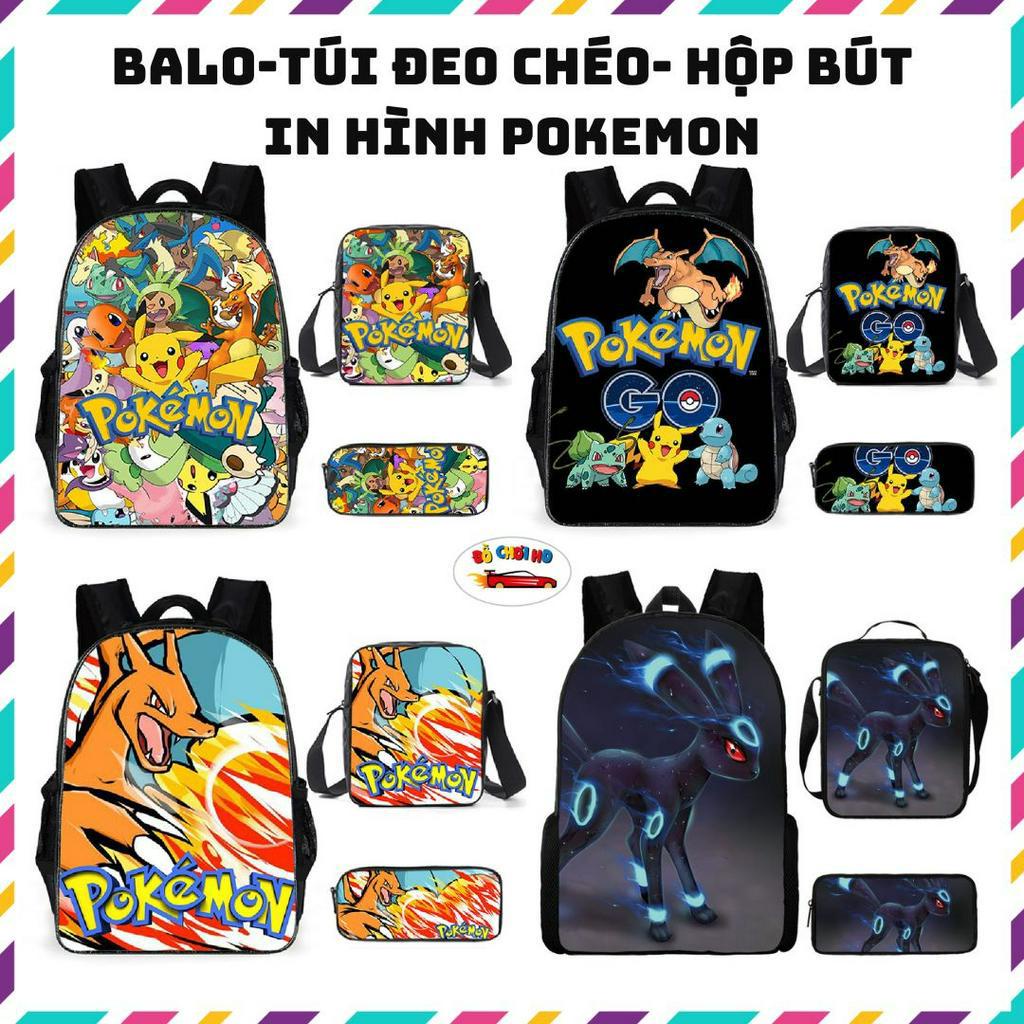Balo đi học, balo học sinh cấp 1, túi đeo chéo, hộp bút hoạ tiết pokemon balo thời trang cho học sinh