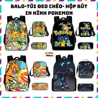 Balo đi học, balo học sinh cấp 1, túi đeo chéo, hộp bút hoạ tiết pokemon balo thời trang cho học sinh