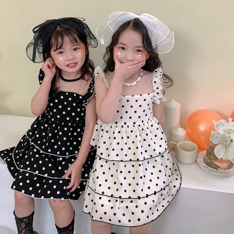 Đầm Công Chúa Hai Dây Họa Tiết Chấm Bi Thời Trang Mùa Hè Cho Bé Gái