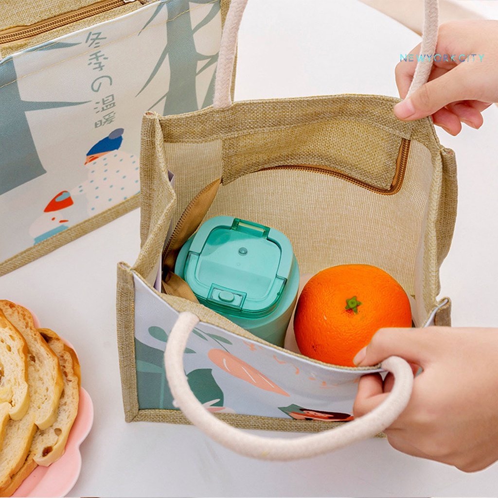 Túi Tote Vải Lanh Chống Thấm Nước In Họa Tiết Hoạt Hình Dễ Thương Tiện Dụng Cho Gia Đình