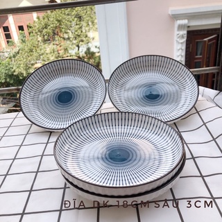 Đĩa sứ decor,đĩa gốm sâu lòng,hoạ tiết kẻ trang trí bàn ăn size18cm