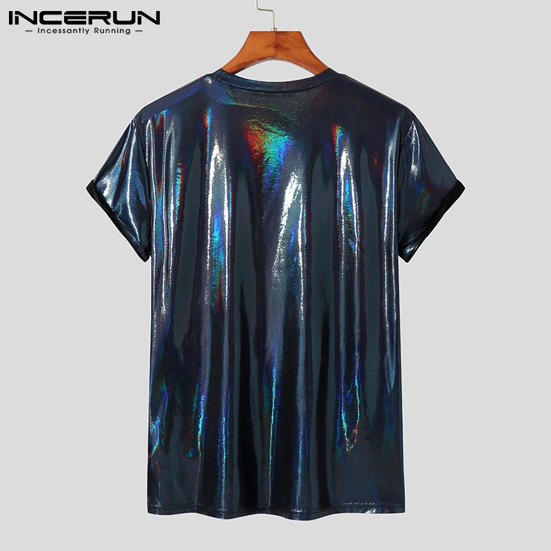 Áo thun INCERUN ngắn tay họa tiết phản quang nhiều màu thời trang mùa hè cho nam