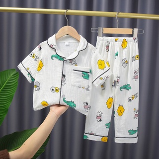 Bộ Pijama Cộc Tay Quần Dài Chất Đũi Xốp Bé Trai, Bé Gái, Họa Tiết Đáng Yêu, Đồ Bộ Trẻ Em Mặc Nhà Unchi Store (V458)