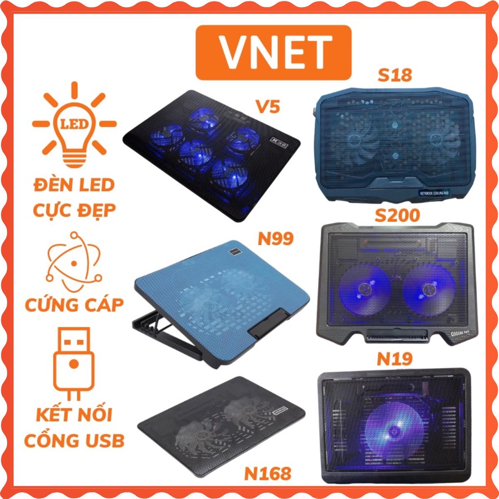 Đế tản nhiệt laptop macbook N99 S18 Cooling Pad 2 Quạt đèn led đế nâng 45' N19 N139 N168 từ 17 inch trở xuống VNET | BigBuy360 - bigbuy360.vn