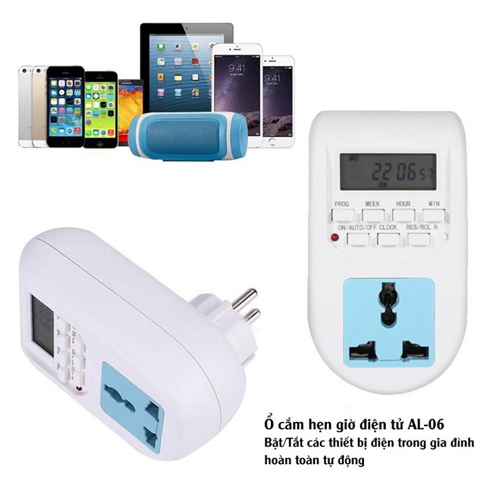 Ổ Cắm Hẹn Giờ Điện Tử bật tắt tự động AL-06, công tắc hẹn giờ, ổ cắm đa năng