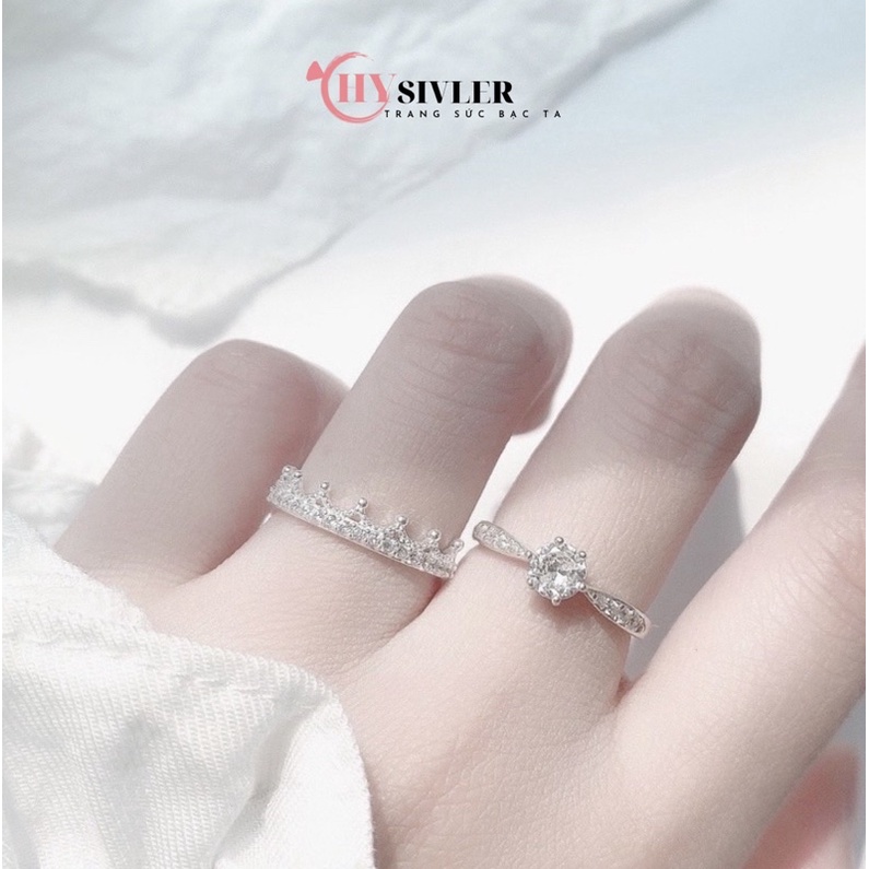 Nhẫn bạc ta vương miện chóp đính hàng đá nữ tính nhẹ nhàng nhẫn nữ bạc thật giá rẻ CHY SILVER