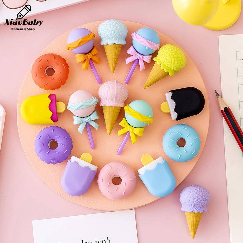 Set 4 Gôm Tẩy Hình Que Kem/Bánh Donut/Kẹo Mút Mini Dễ Thương Cho Bé