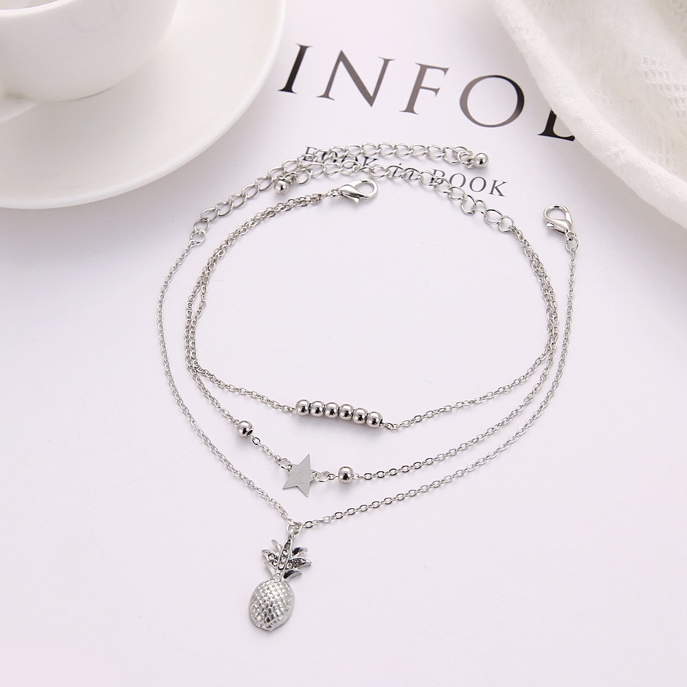 [Mã FAMAYFA giảm 10K đơn 50K] Lắc chân nhiều lớp màu vàng phối mặt hình ngôi sao năm cánh và quả dứa thời trang | BigBuy360 - bigbuy360.vn