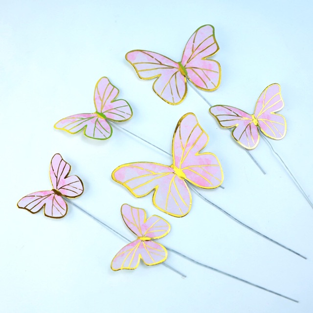 Set que cắm cô gái và bướm trang trí bánh kem