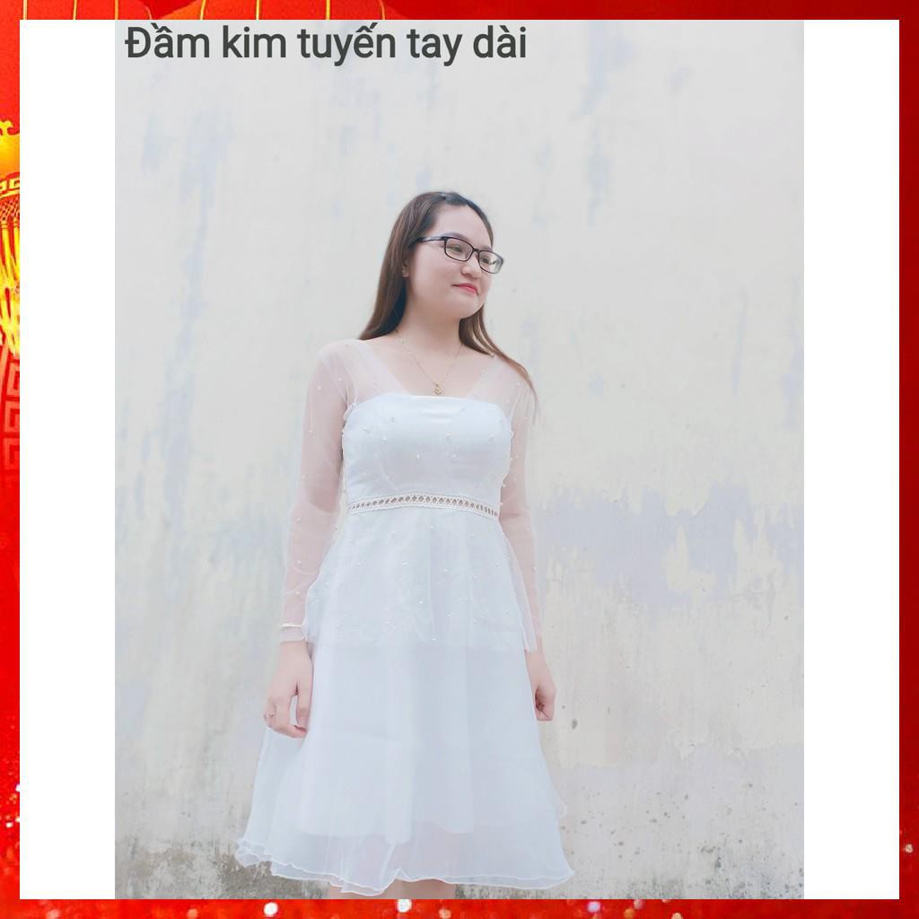 Đầm dự tiệc trắng xòe đính chuỗi sang chảnh bậc nhất [ HÀNG CÓ SẴN ] | BigBuy360 - bigbuy360.vn