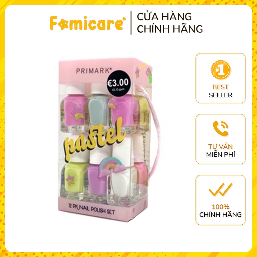 Set sơn móng tay bé gái Primark Little Rebel Nail Polish Pháp hộp 12 màu pastel