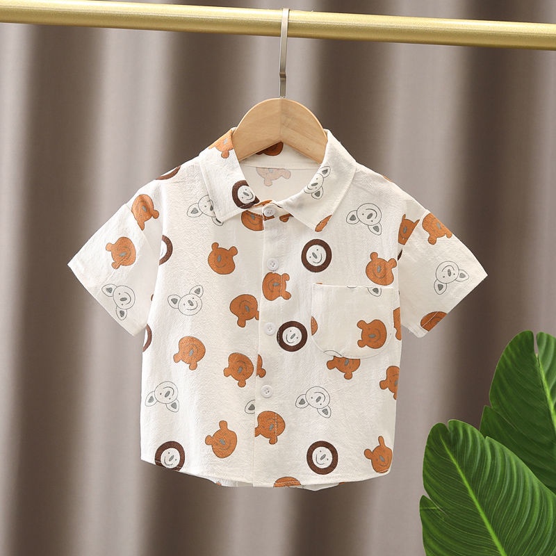 Áo Sơ Mi Ngắn Tay In Hoạt Hình Máy Xúc Kiểu Hàn Quốc Thời Trang Mùa Hè Cho Bé Trai