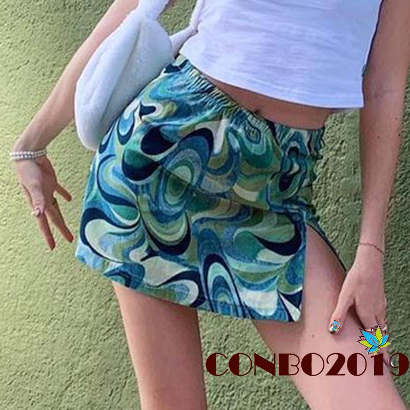 Chân Váy Xẻ Tà Lưng Cao In Họa Tiết Trừu Tượng Thời Trang Cho Nữ
