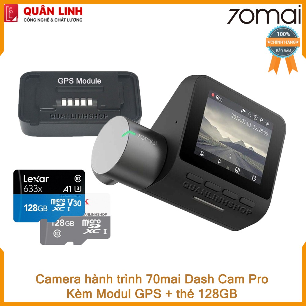 Bộ Camera hành trình Xiaomi 70mai Dash Camera Pro kèm thẻ 128GB + Module GPS - phiên bản nội địa up sang Tiếng Anh