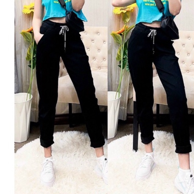 Quần lửng form 9 tấc lưng thun jean giãn