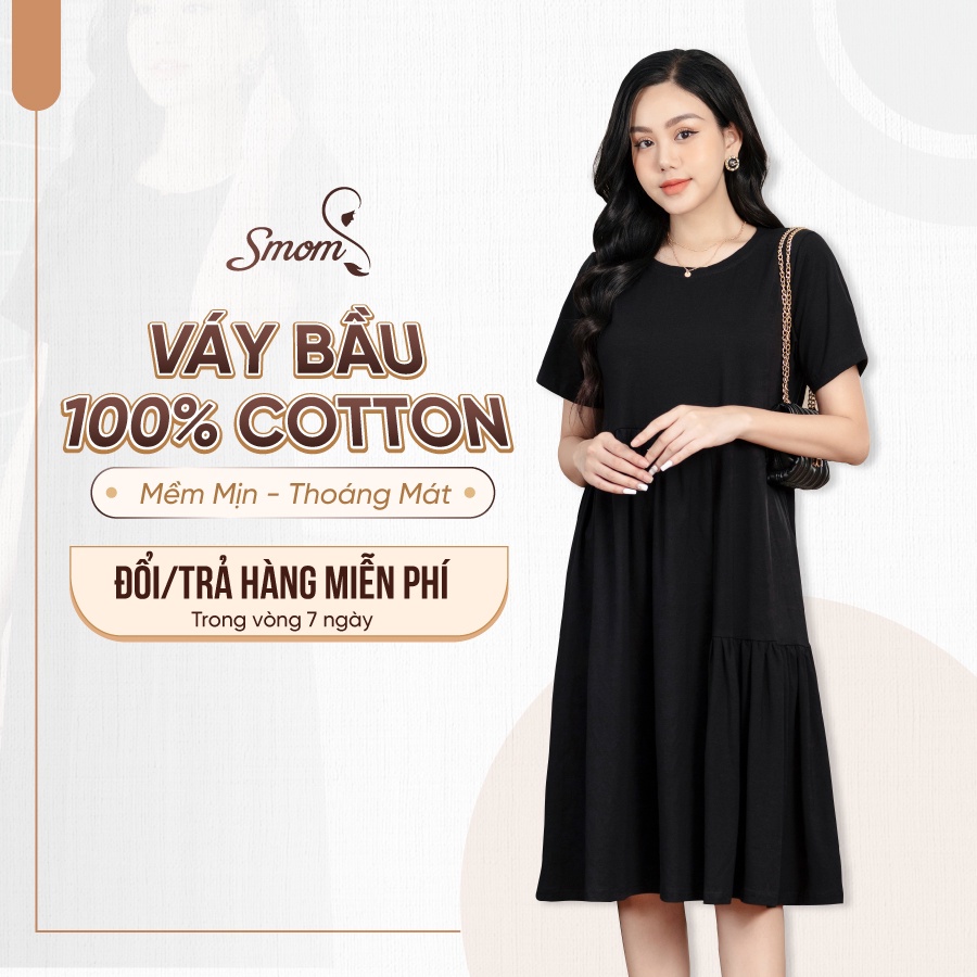 Váy Bầu Suông Thiết Kế SMOM 100% Cotton Mềm Mát, Đầm bầu công sở Mã MM08 - SIÊU HOT