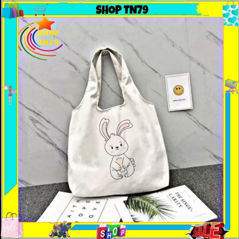 Túi đeo vai thời trang vải canvas mềm loại to đi hoc , đi chơi , đi làm đều rất đẹp -  LITTLE BUNNY