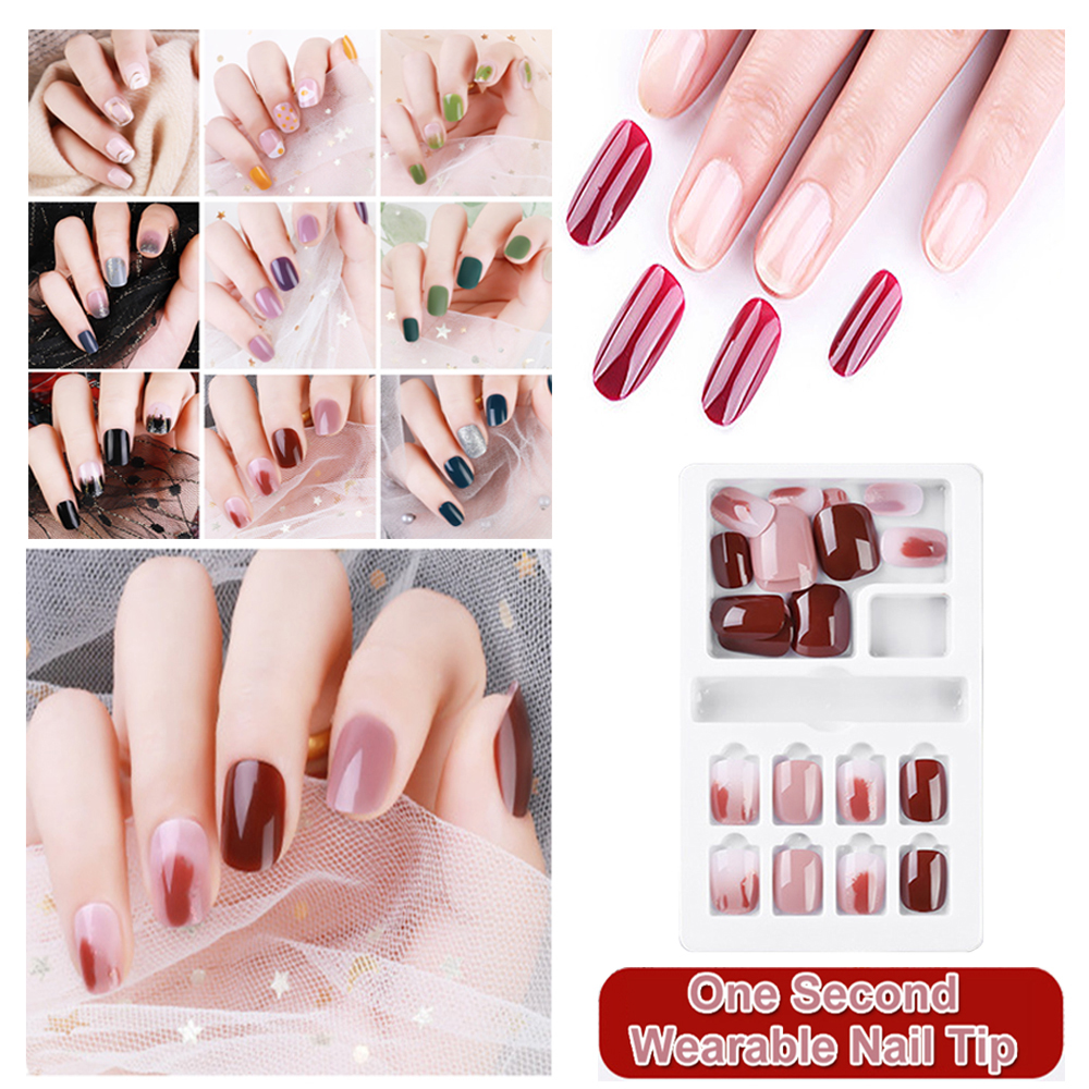 [Hàng mới về] Hộp 24 móng tay giả bằng nhựa dẻo nhiều màu sắc thời trang có thể tháo rời