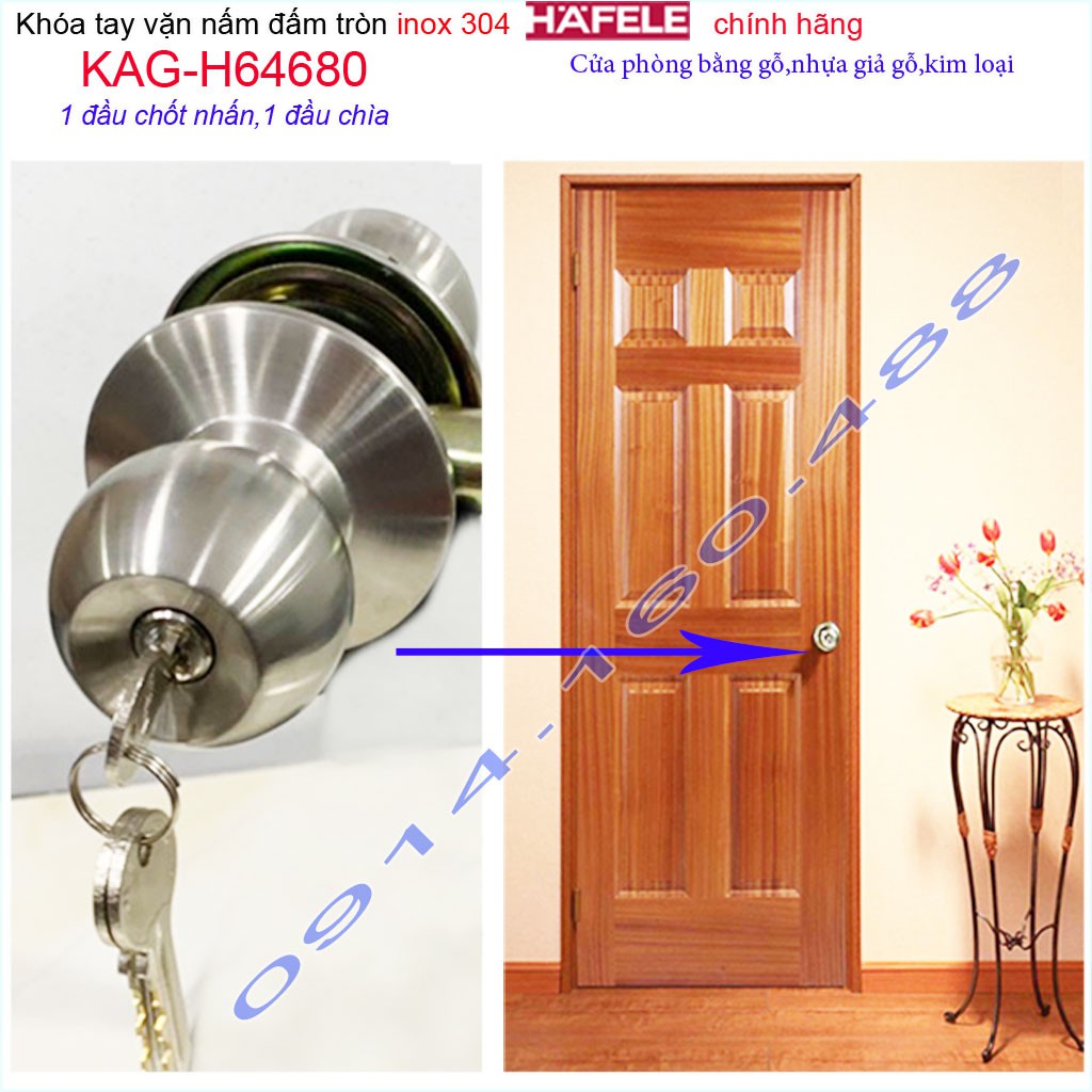 Khóa cửa phòng Hafele KAG-H64680 cao cấp, khóa tay nắm tròn 1 đầu vặn 1 đầu chìa cao cấp siêu bền sử dụng tốt