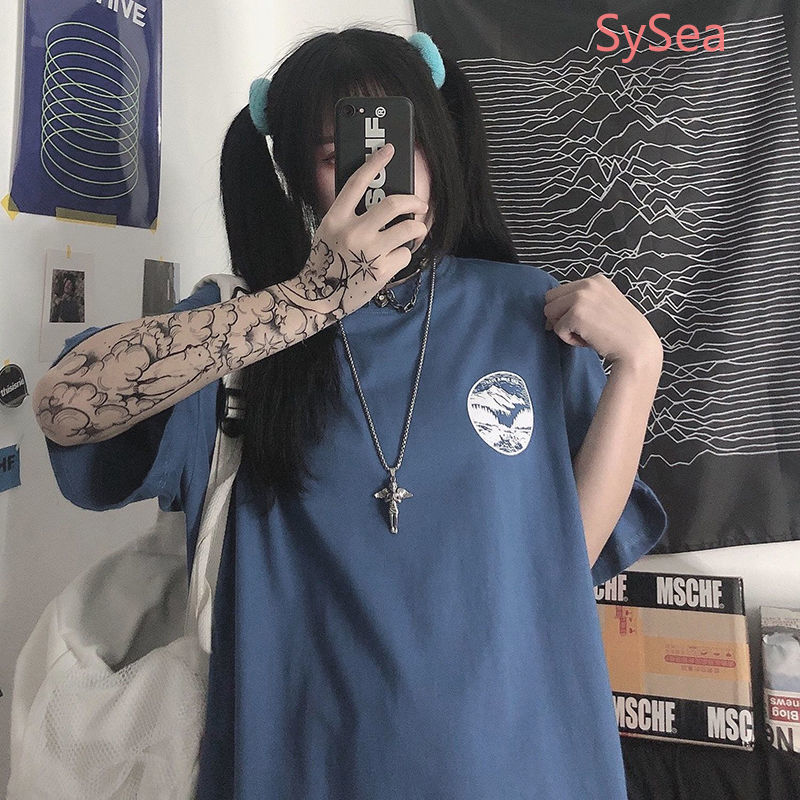 Áo thun tay lỡ dáng rộng in họa tiết thời trang hè cho nữ