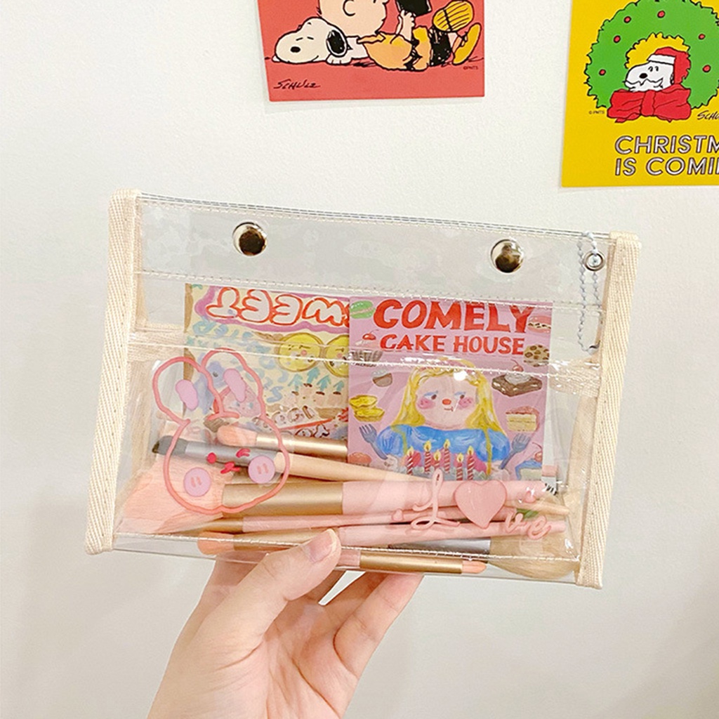 Túi Đựng Bút/Mỹ Phẩm Bằng PVC Trong Suốt In Hoạt Hình Kiểu Hàn Quốc Dễ Thương