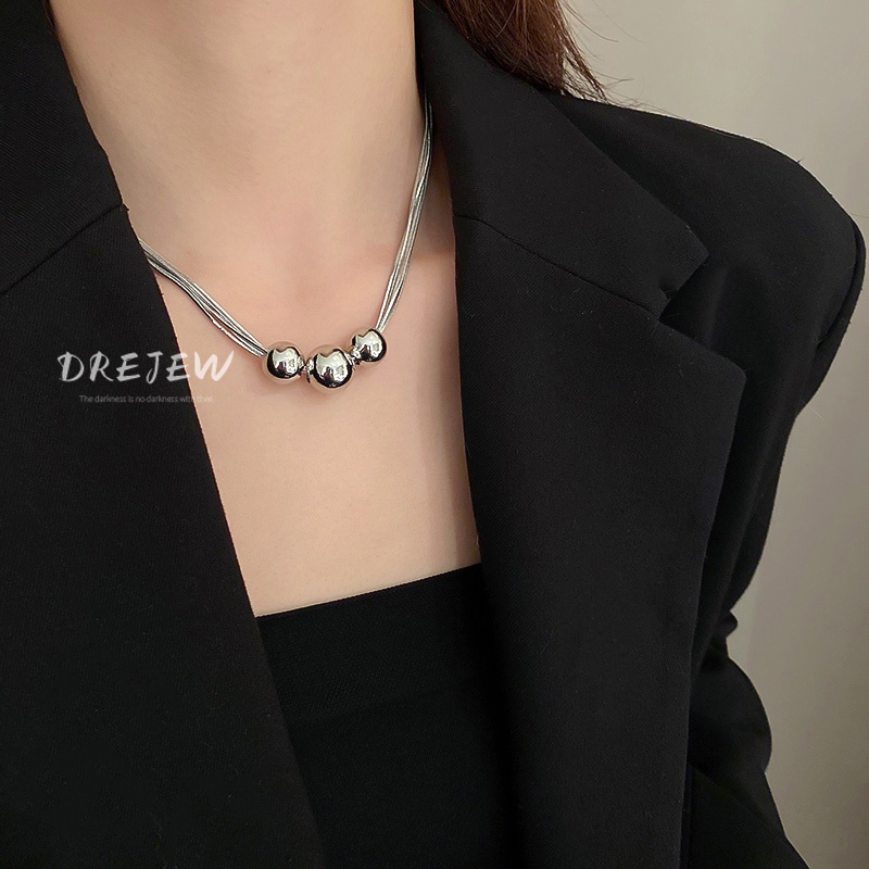 Dây Chuyền Chuỗi Hạt Tròn Nhiều Lớp Phong Cách Hàn Quốc Thời Trang Cho Nữ