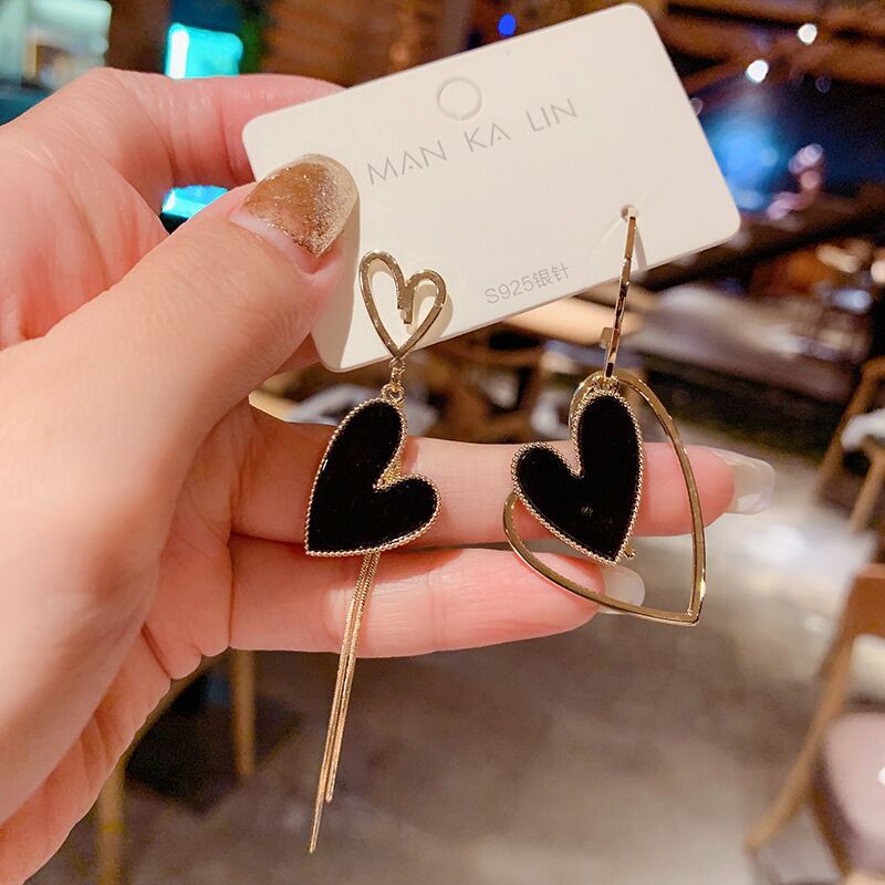 Đôi Khuyên Tai HìNh TráI Tim PhốI Tua Rua ThờI Trang Cho Nữ