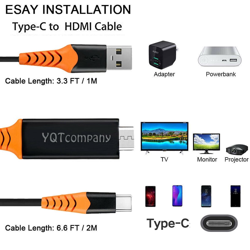 Universal 2m USB Cable Adapter Type C To HDMI HDTV AV TV Cable Adapter For Huawei Xiaomi Macbook