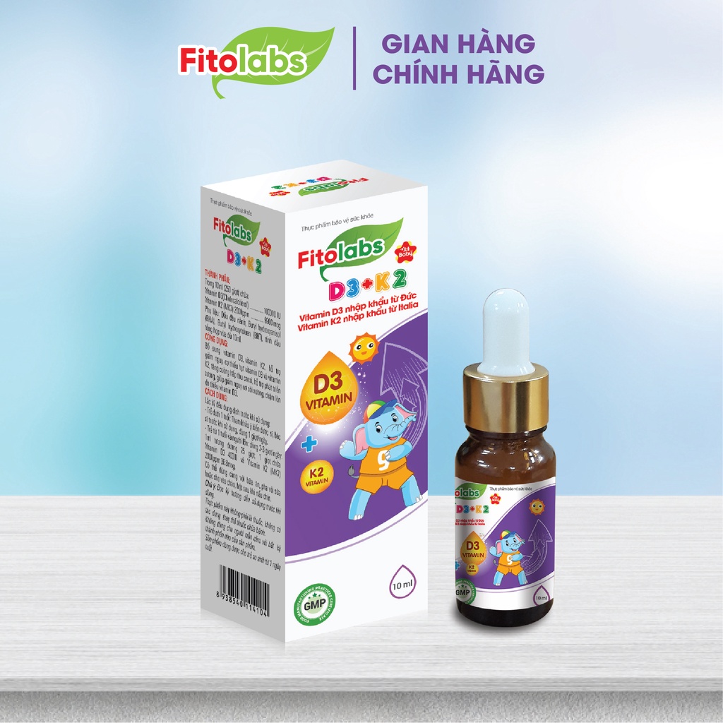 Vitamin D3K2-MK7 Fitolabs Dạng Nhỏ Giọt Dễ Dùng, Giúp Bé Tăng Chiều Cao, Xương Chắc Khỏe Lọ 10ml FITO1