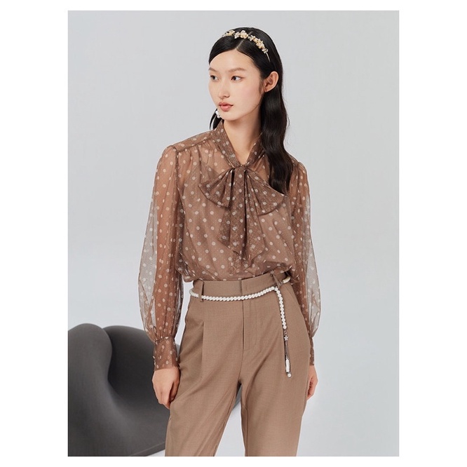 Set áo ren nâu chấm bi Hopeshow