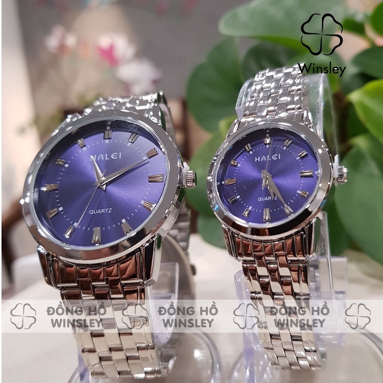 Đồng hồ đôi nam nữ đeo tay cặp chính hãng Halei dây kim loại đẹp vàng giá rẻ thời trang