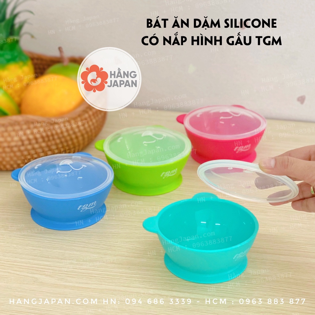 Bát ăn dặm silicon hình gấu cao cấp TGM có nắp,có đế hít chống đổ cho bé