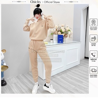 Set bộ đồ nữ áo nỉ tay dài phối cùng quần dài năng động