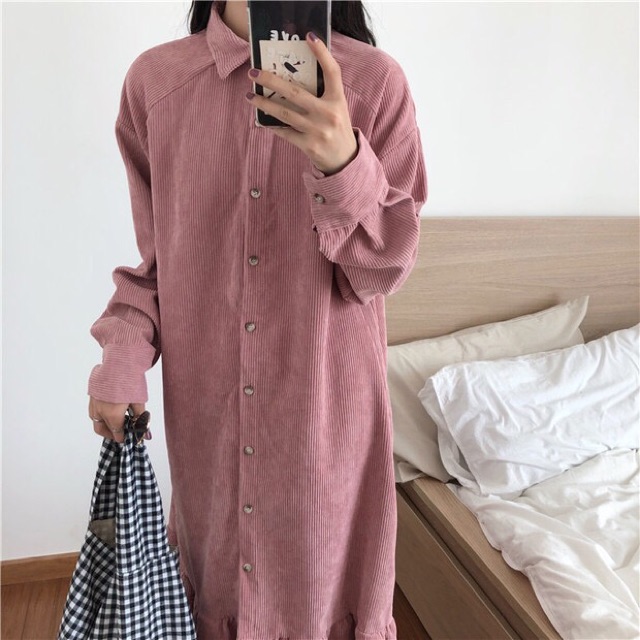 [ Sẵn ] Đầm ulzzang vải nhung cổ polo tay dài đuôi cá (có ảnh thật) | BigBuy360 - bigbuy360.vn