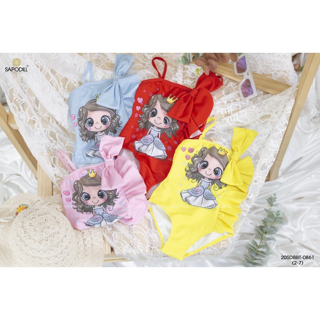 ĐỒ BƠI BIKINI BÉ GÁI ĐÍNH NƠ NGỰC IN CÔNG CHÚA 8-25KG