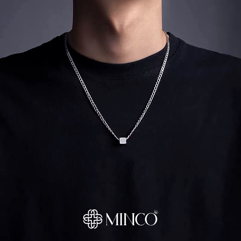 Dây chuyền nam nữ Square unisex Minco Accessories khối vuông màu Bạc phụ kiện thời trang phong cách Hàn Quốc DT90