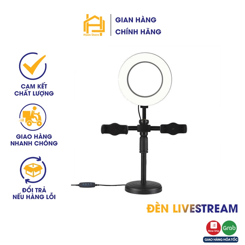 Đèn livestrem cao cấp 3in1 - 4in1, tích hợp giá đỡ kẹp 2 điện thoại, kiêm đèn led 3 màu quay video tiktok