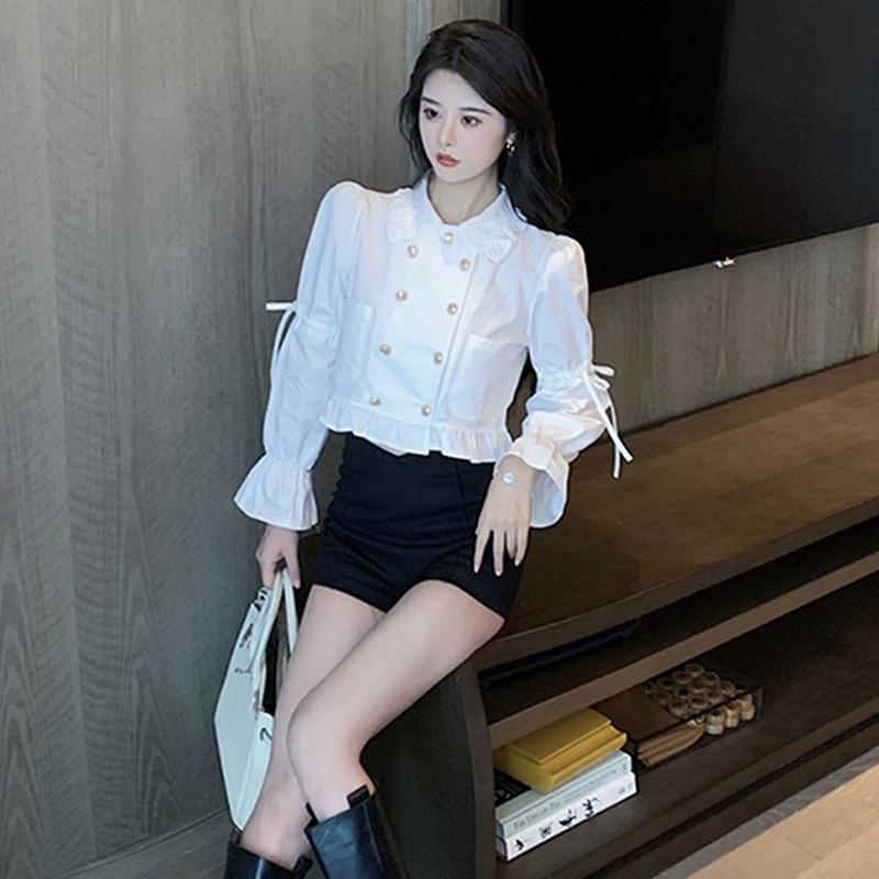 Áo Sơ Mi Trắng Tay Dài Hai Hàng Nút Thời Trang Mùa Thu Cho Nữ