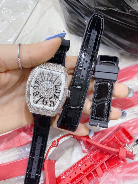 Dây da cao su dành cho đồng hồ franck muller v32 QZ cho nữ Size 20mm x 16mm