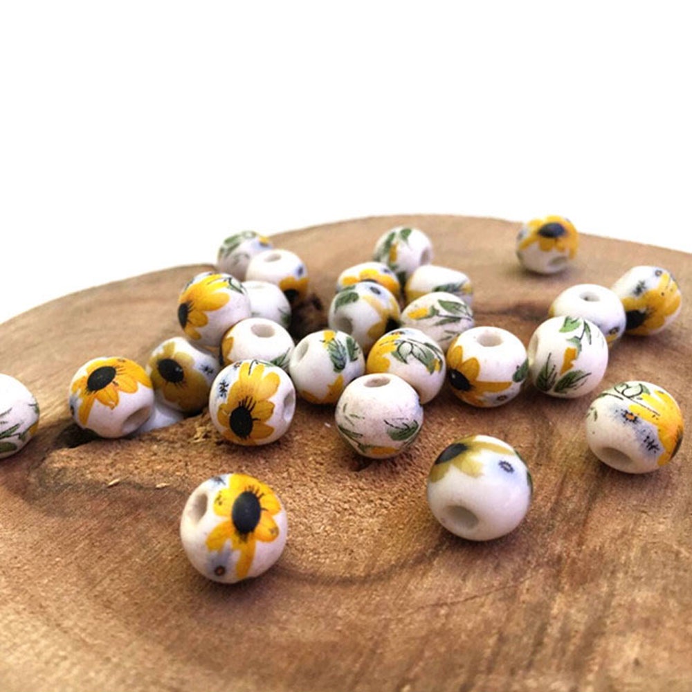 Set 10 Hạt Xâu Hình Hoa Hướng Dương Bằng Gốm Thời Trang 10mm Dành Cho Nữ